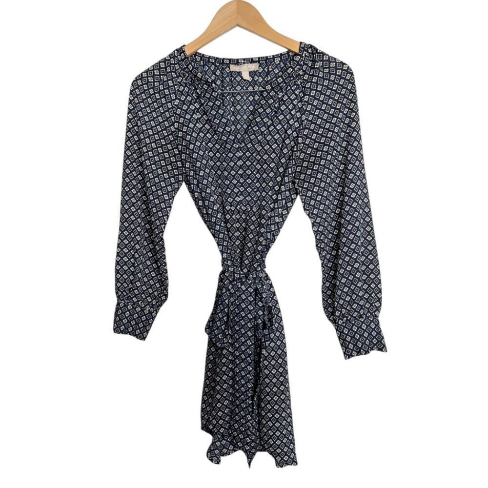 Banana Republic Dress Size 2 Long Sleeve Tie Front Blue V Neck